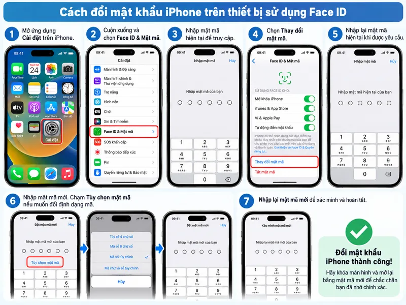 Cách đổi mật khẩu iPhone trên thiết bị sử dụng Face ID