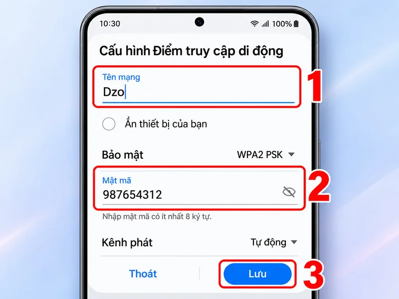 Đặt mật khẩu Wi-Fi và chọn băng tần 2,4 GHz hoặc 5 GHz.