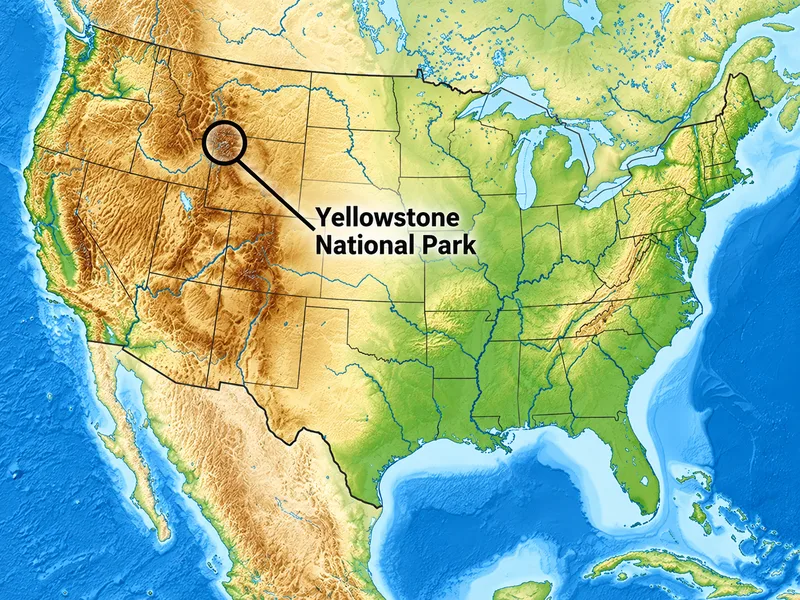 Bản đồ vườn quốc gia Yellowstone trải rộng trên ba bang của Mỹ